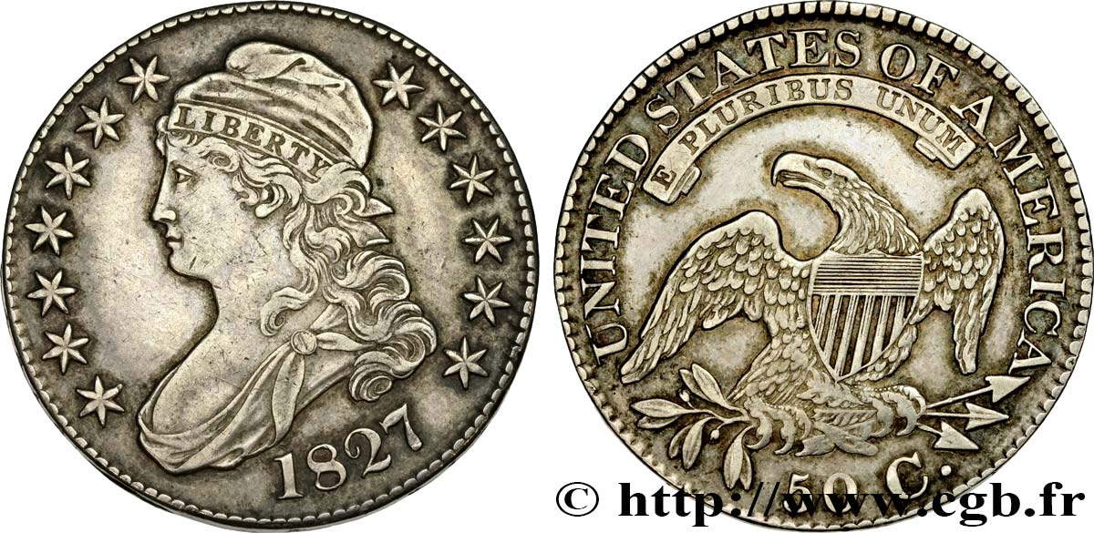 VEREINIGTE STAATEN VON AMERIKA 1/2 Dollar type “Capped Bust” 1827 Philadelphie fVZ 