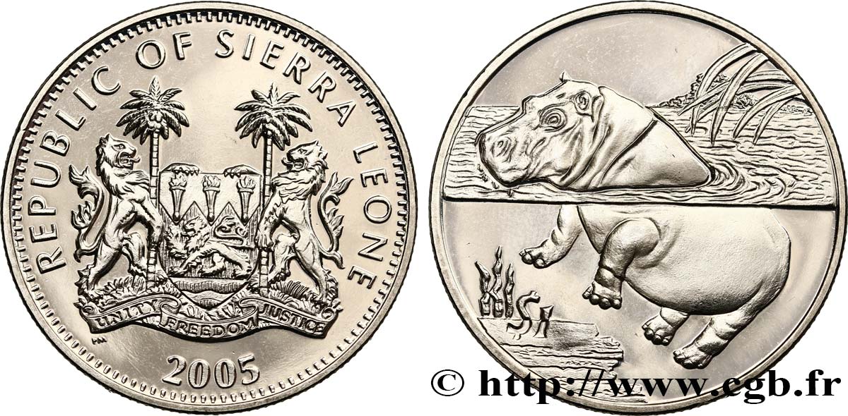 SIERRA LEONA 1 Dollar Proof hippopotame 2005  SC 