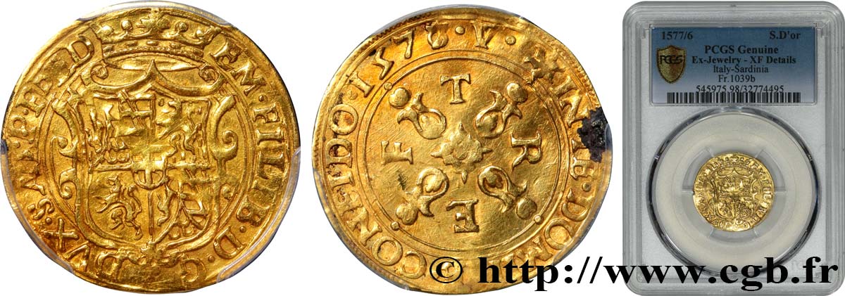 ITALIA - REINO DE CERDEÑA Scudo d’oro 1577  MBC PCGS