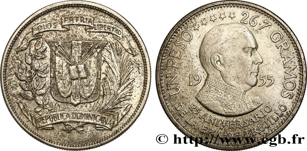 REPúBLICA DOMINICANA 1 Peso 25e anniversaire de l’ère de Trujillo 1955  EBC 