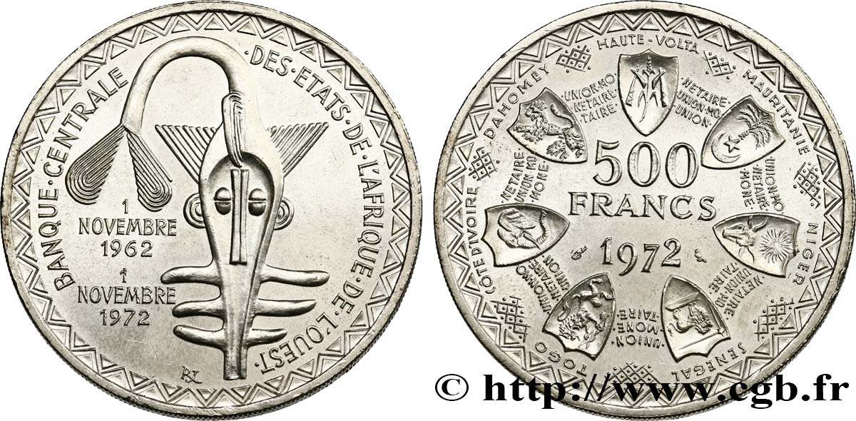 ÉTATS DE L AFRIQUE DE L OUEST (BCEAO) 500 Francs BCEAO 1972 Paris SPL 