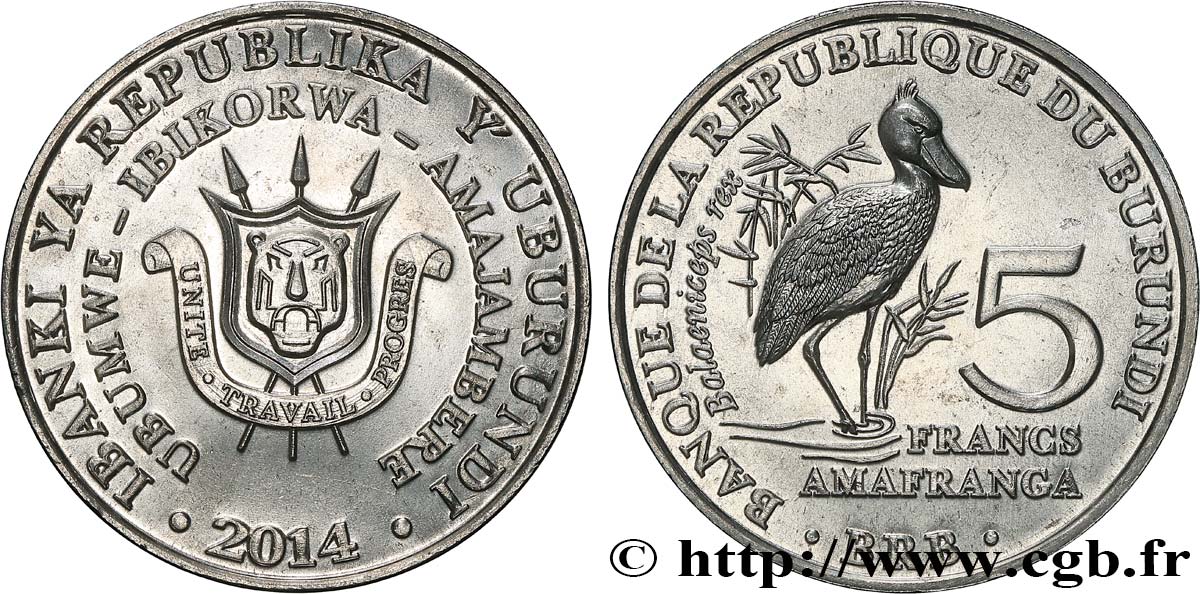 BURUNDI 5 Francs Bec-en-sabot du Nil 2014  MS 