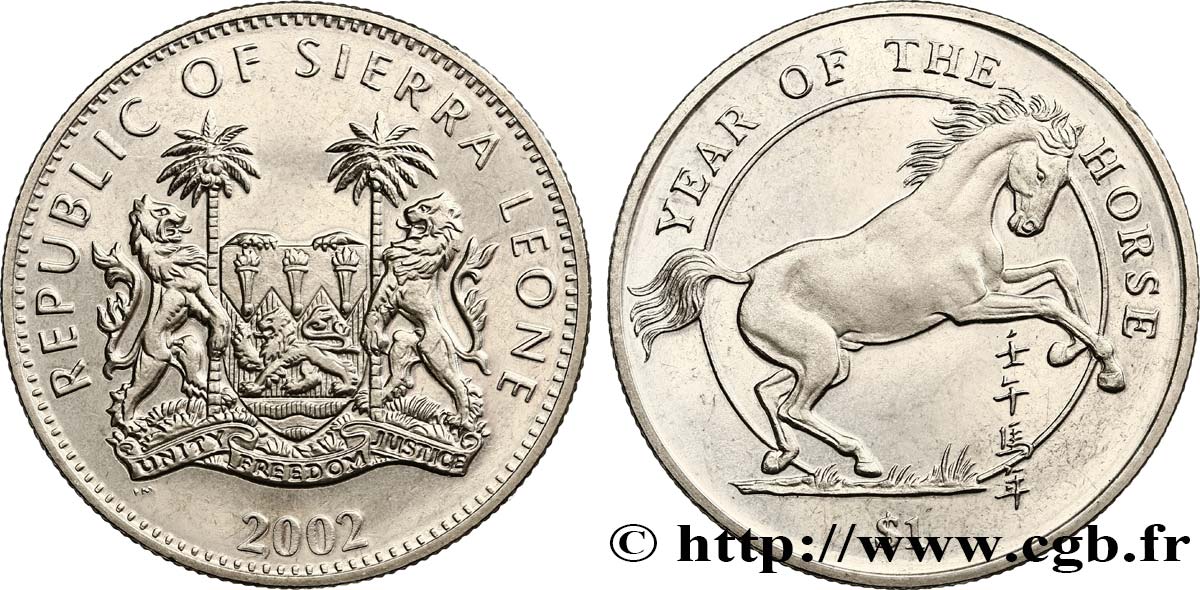SIERRA LEONE 1 Dollar Proof Année du cheval 2002  MS 