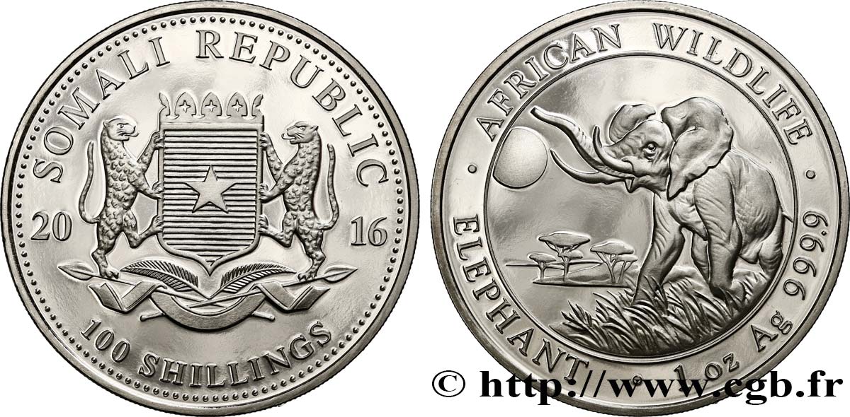 SILVER INVESTMENT 100 Shillings Proof Éléphant 2016  MS 