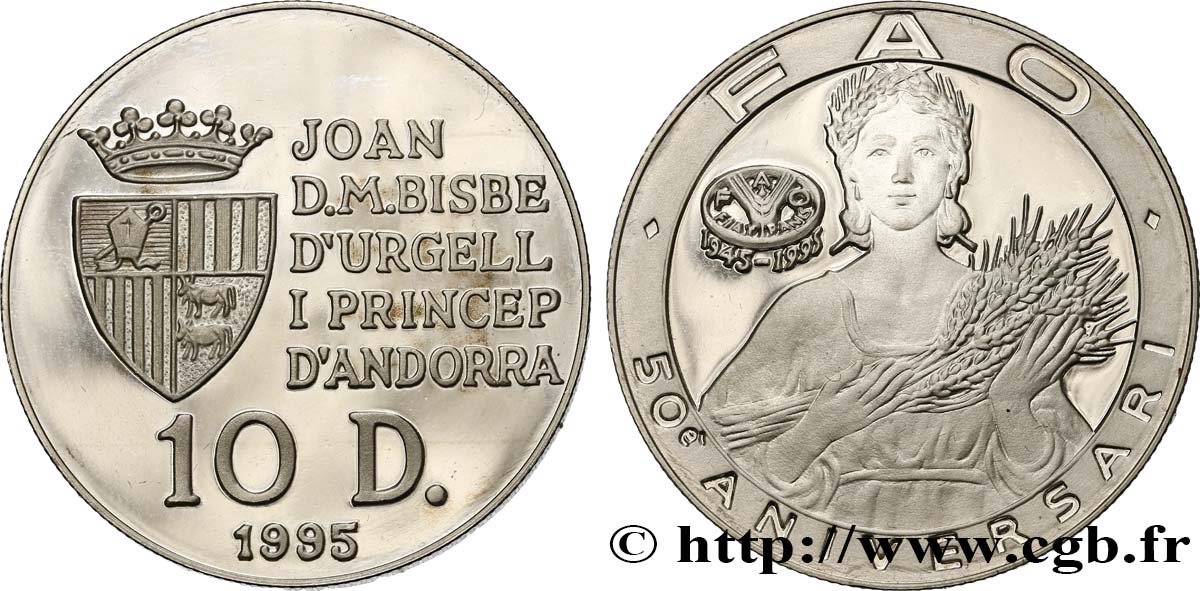ANDORRA 10 Diners Proof 50e Anniversaire F.A.O 1995  MS 