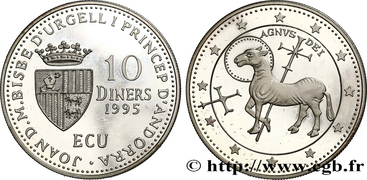 ANDORRA (PRINCIPALITY) 10 Diners Proof Agnvs Dei 1995  MS 