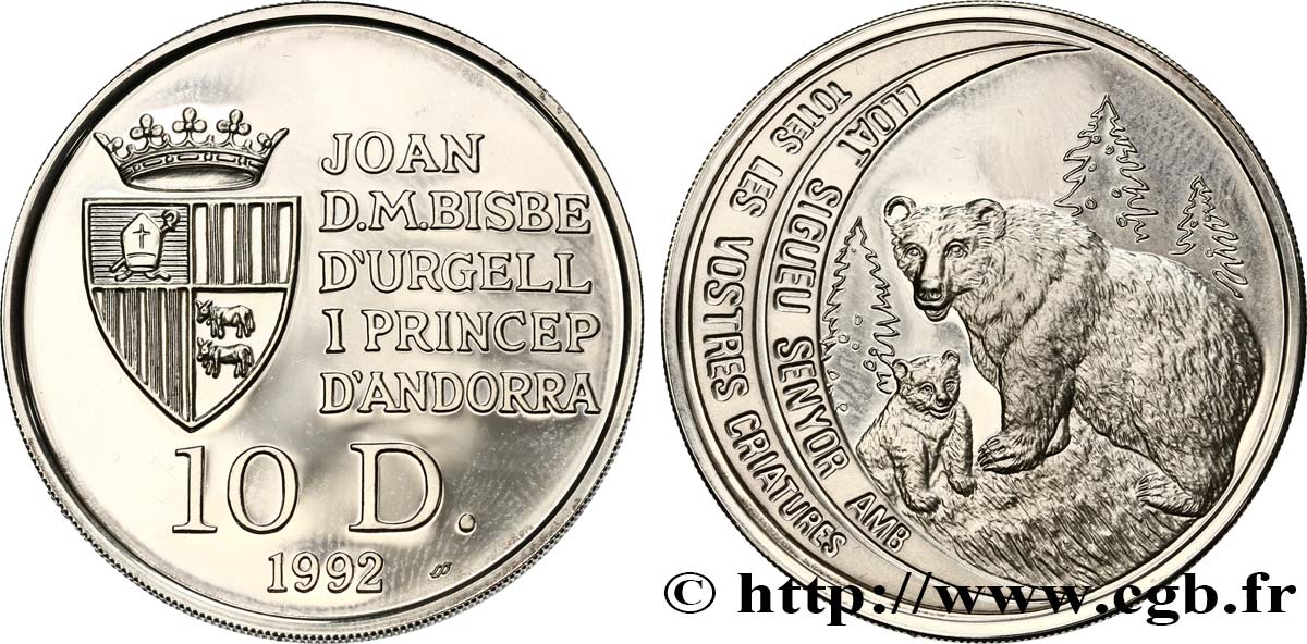 ANDORRA (PRINCIPALITY) 10 Diners Proof ours 1992  MS 