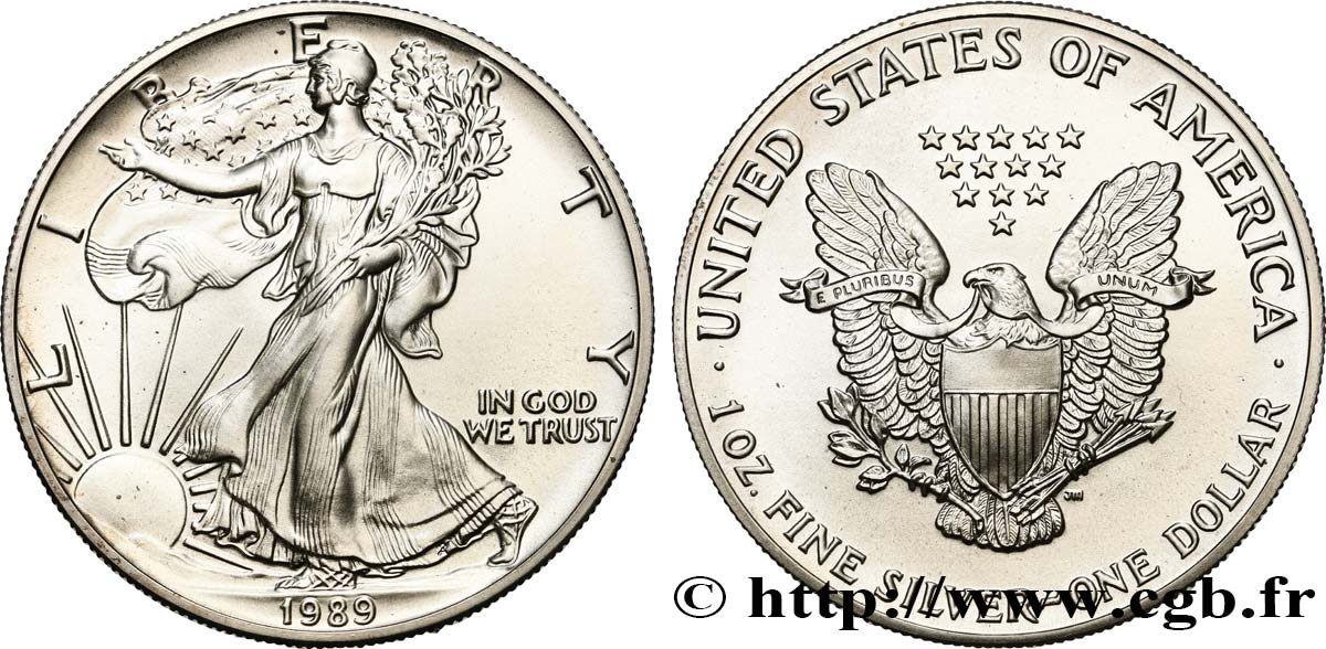 STATI UNITI D AMERICA 1 Dollar type Silver Eagle 1989 Philadelphie MS 
