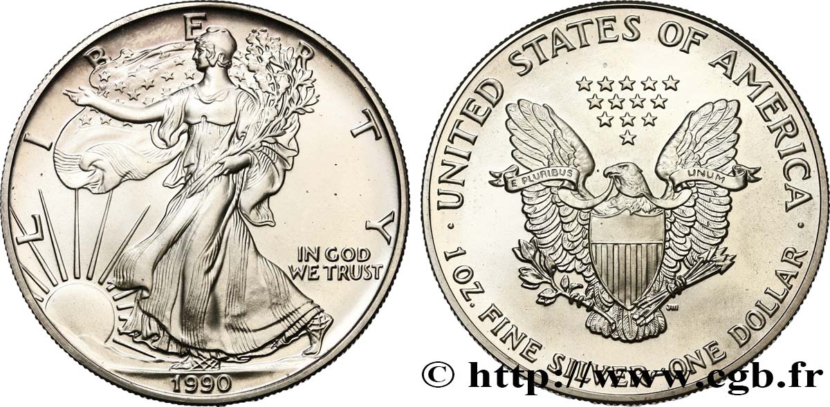 STATI UNITI D AMERICA 1 Dollar type Silver Eagle 1990 Philadelphie MS 