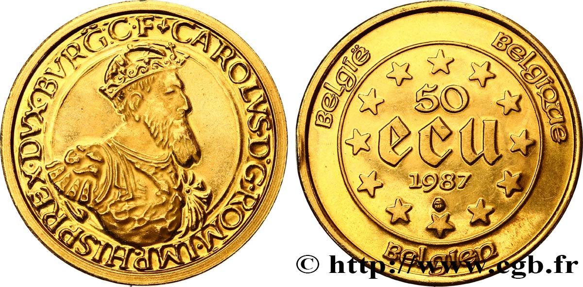 BELGIQUE 50 Ecus en or Charles-Quint  1987 Bruxelles SUP 