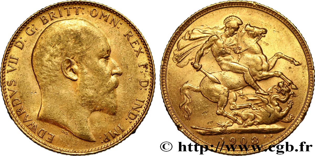 INVESTMENT GOLD 1 Souverain Edouard VII 1908 Londres AU 