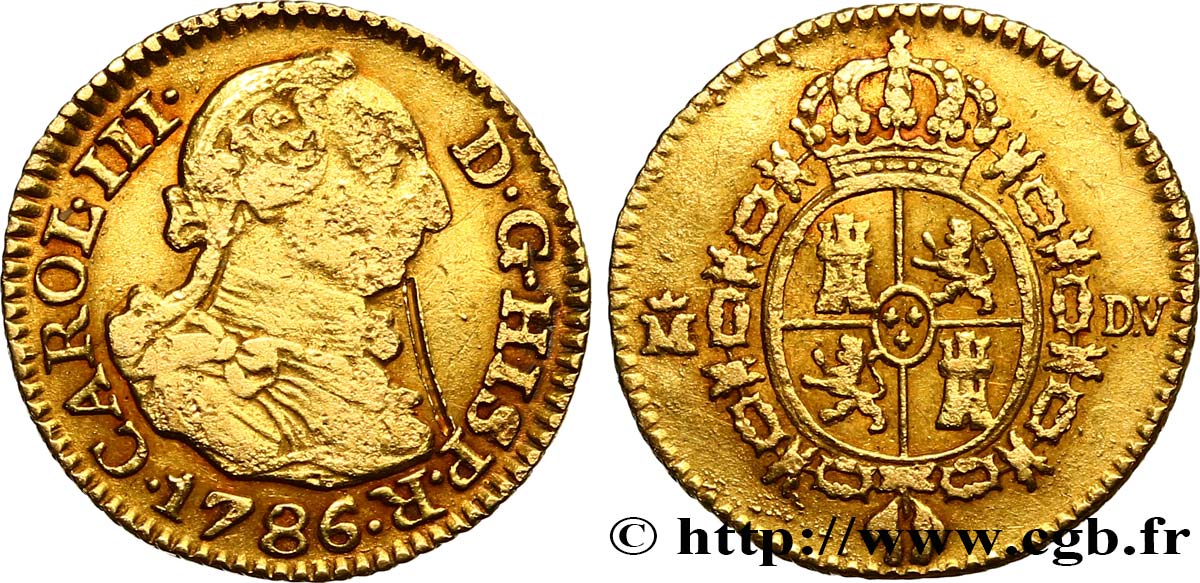 SPAIN 1/2 Escudo Charles III 1786 Madrid VF/XF 