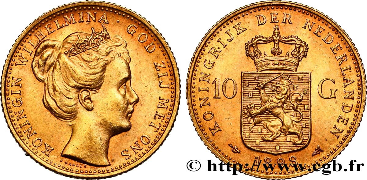 NETHERLANDS - KINGDOM OF THE NETHERLANDS - WILHELMINA 10 Gulden, 2e type 1898 Utrecht MS/MS 
