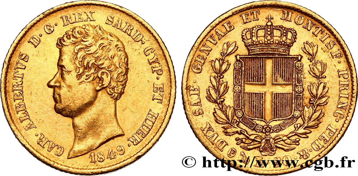 ITALIEN - KÖNIGREICH SARDINIEN 20 Lire Charles-Albert 1849 Gênes fVZ 