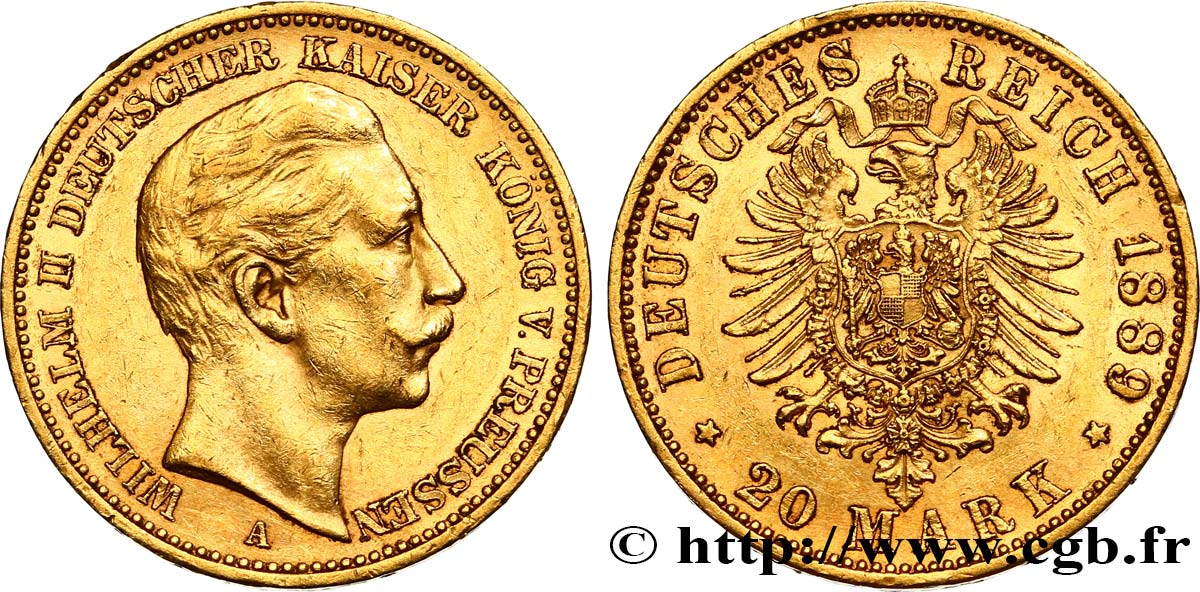 GERMANY - PRUSSIA 20 Mark Guillaume II 1889 Berlin AU/AU 