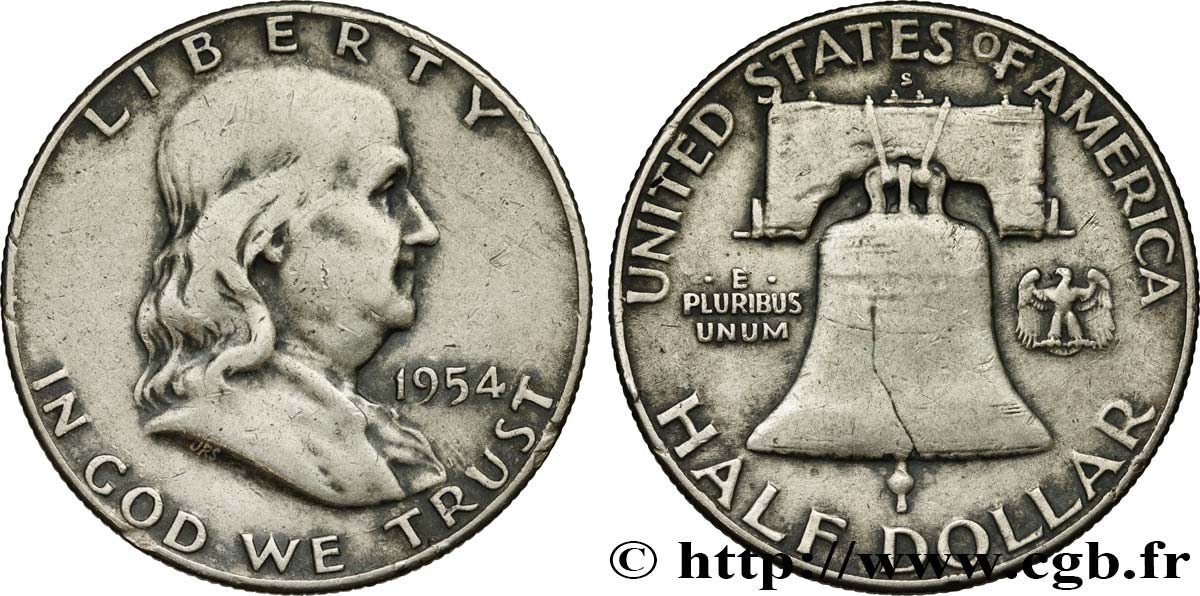 ÉTATS-UNIS D AMÉRIQUE 1/2 Dollar Benjamin Franklin 1954 San Francisco TTB 