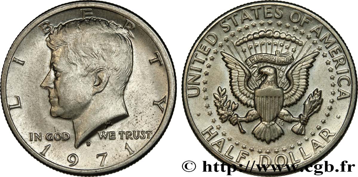 UNITED STATES OF AMERICA 1/2 Dollar Kennedy /  manteau des armes du président 1971 Denver MS 
