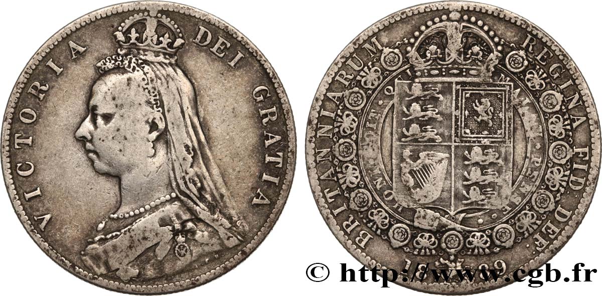 REINO UNIDO 1/2 Crown Victoria buste du jubilé 1889  BC+ 