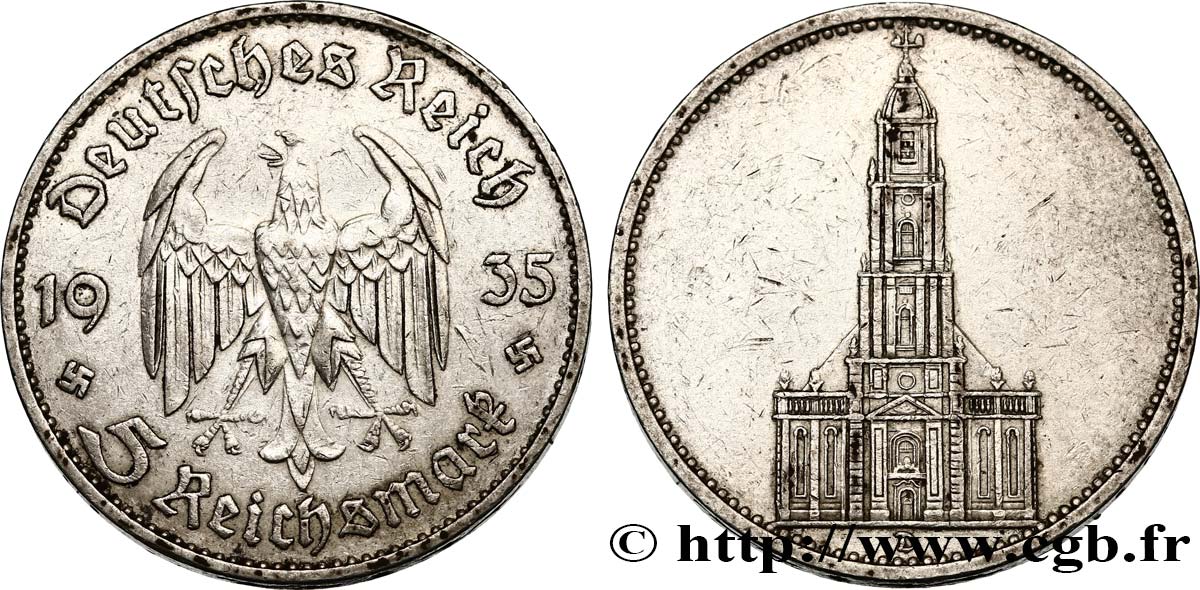 DEUTSCHLAND 5 Reichsmark église de la garnison de Potsdam 1935 Munich SS 