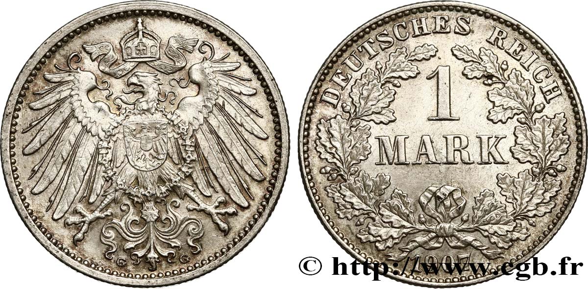 ALEMANIA 1 Mark, 2e type 1907 Karlsruhe EBC 