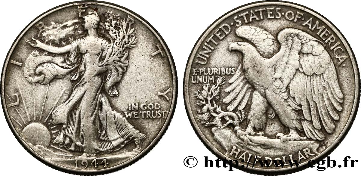 VEREINIGTE STAATEN VON AMERIKA 1/2 Dollar Walking Liberty 1944 Philadelphie fSS 