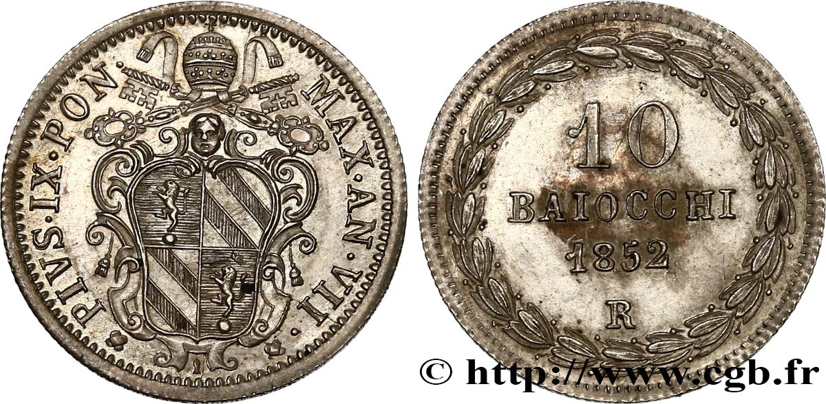 VATICAN AND PAPAL STATES 10 Baiocchi Pie IX an VII 1852  Rome MS/AU 