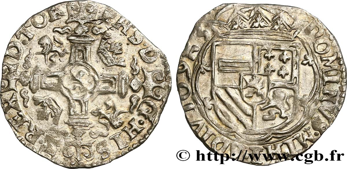 SPANISH NETHERLANDS - TOURNAI - PHILIP II OF SPAIN Double patard 1593 Tournai AU 