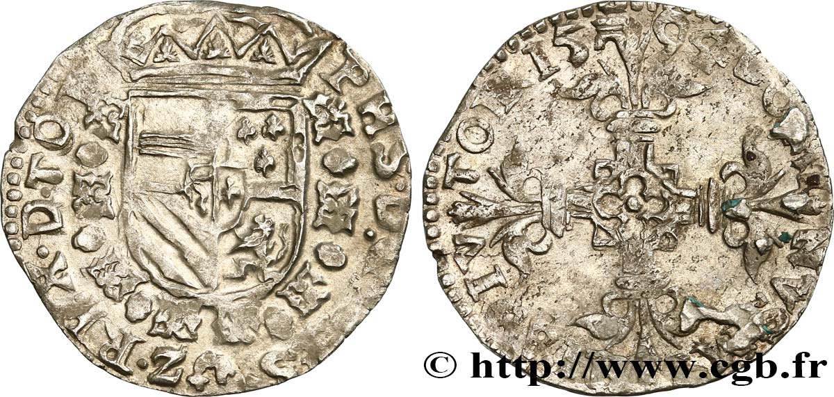 SPANISH LOW COUNTRIES - TOURNAI - PHILIPPE II OF SPAIN 1/20 Écu 1594 Tournai AU 