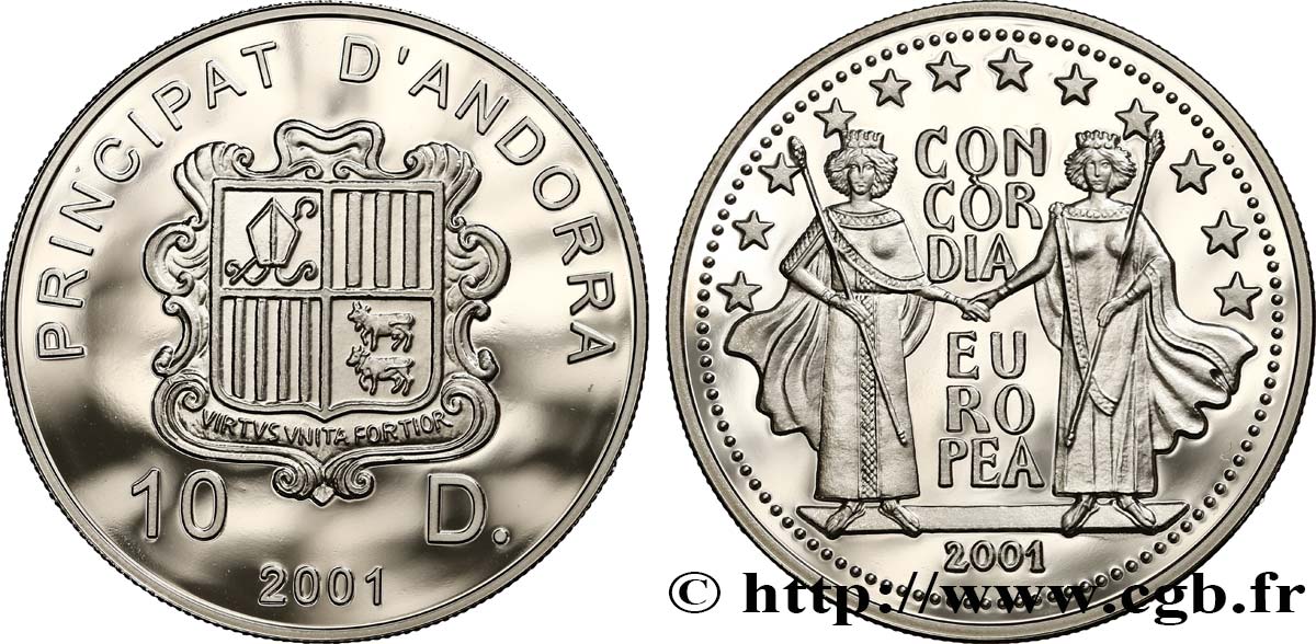 ANDORRA 10 Diners Proof 50e Concorde européenne 2001  MS 