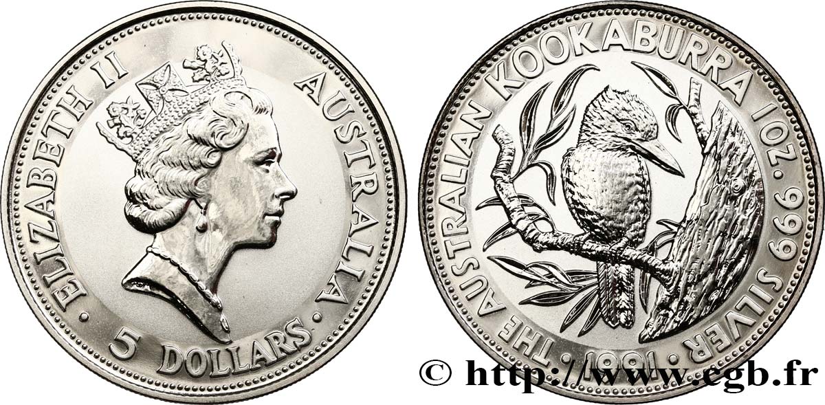 AUSTRALIA 5 Dollar kookaburra Proof  1991 Perth MS 