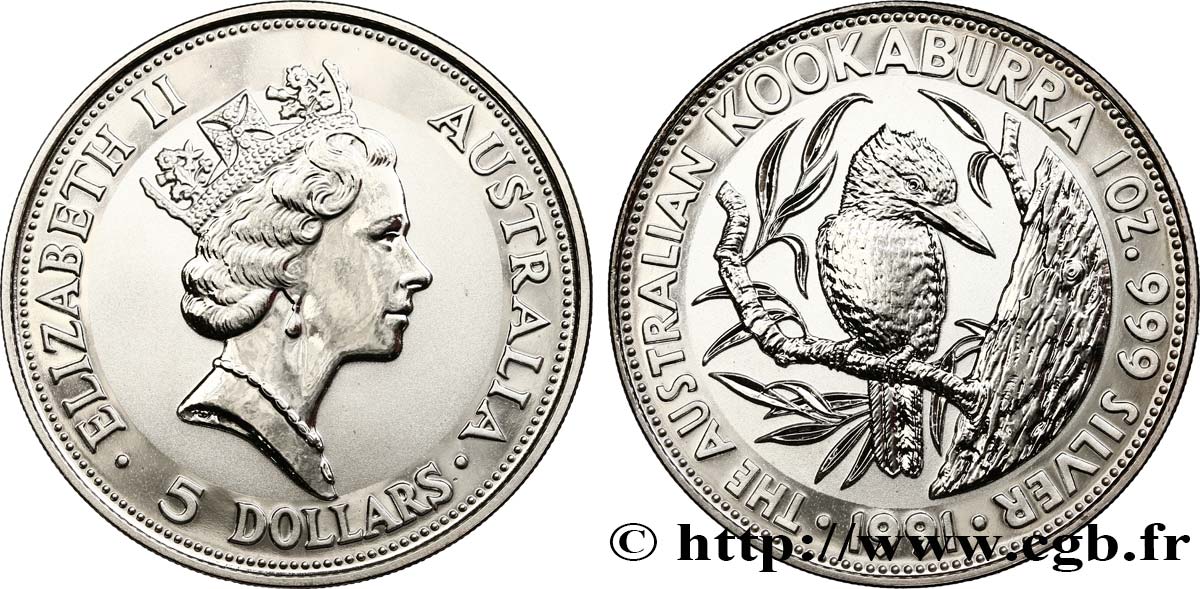 AUSTRALIEN 5 Dollar kookaburra Proof  1991 Perth ST 