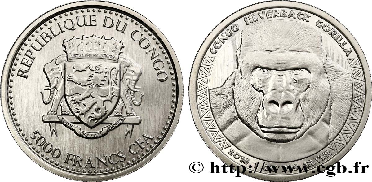 REPúBLICA DEMOCRáTICA DEL CONGO 5000 Francs Proof Gorille 2016  SC 