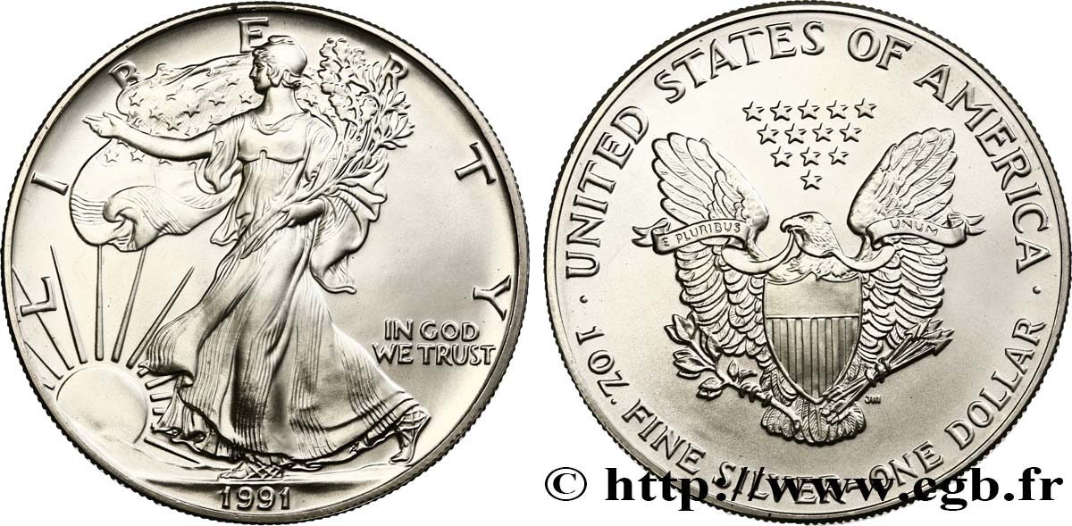 STATI UNITI D AMERICA 1 Dollar Silver Eagle 1991 Philadelphie MS 