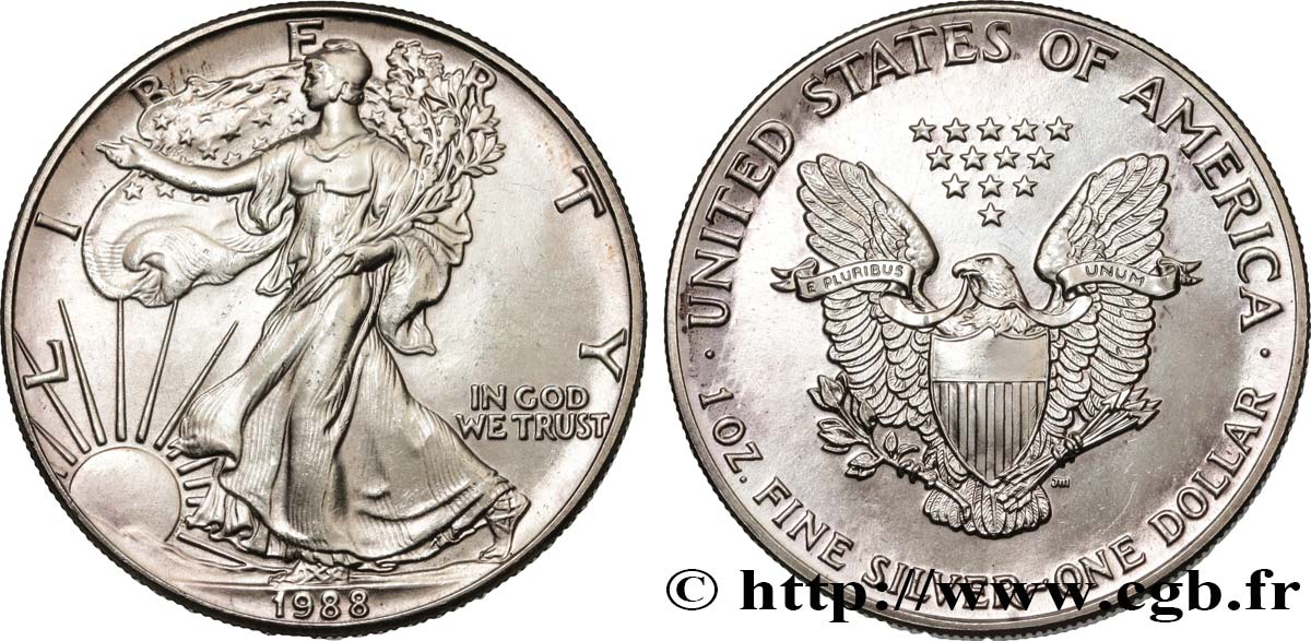 STATI UNITI D AMERICA 1 Dollar type Silver Eagle 1988 Philadelphie MS 
