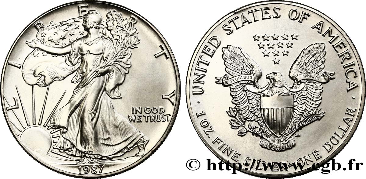 STATI UNITI D AMERICA 1 Dollar type Silver Eagle 1987 Philadelphie MS 