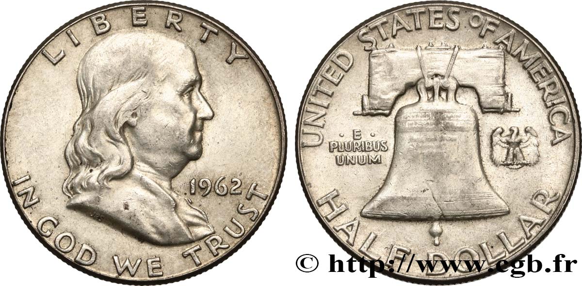 ÉTATS-UNIS D AMÉRIQUE 1/2 Dollar Benjamin Franklin 1962 Philadelphie TTB+ 