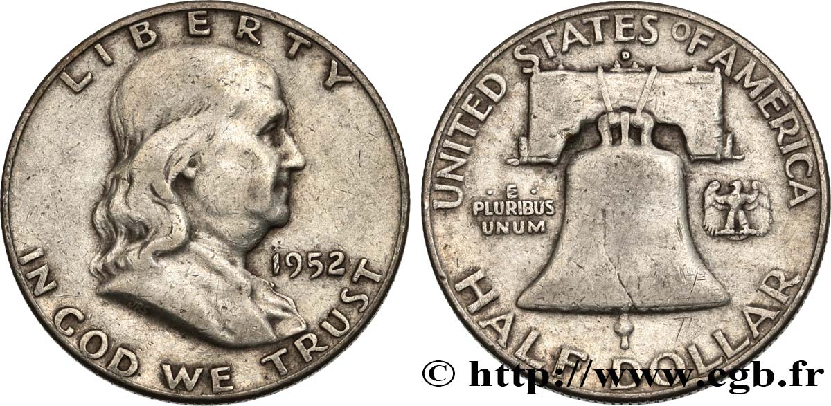 VEREINIGTE STAATEN VON AMERIKA 1/2 Dollar Benjamin Franklin 1952 Denver fSS 