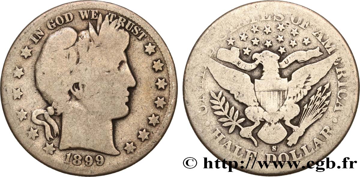 ÉTATS-UNIS D AMÉRIQUE 1/2 Dollar Barber 1899 San Francisco B+ 