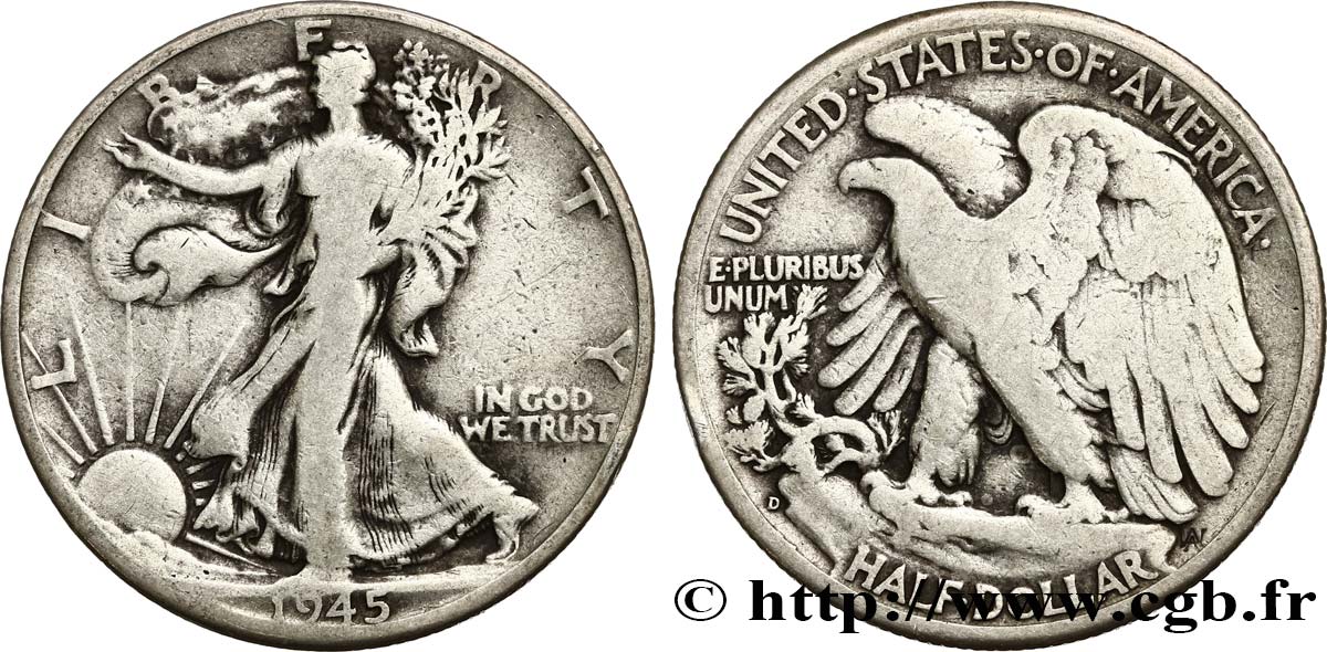 ESTADOS UNIDOS DE AMÉRICA 1/2 Dollar Walking Liberty 1945 Denver BC 