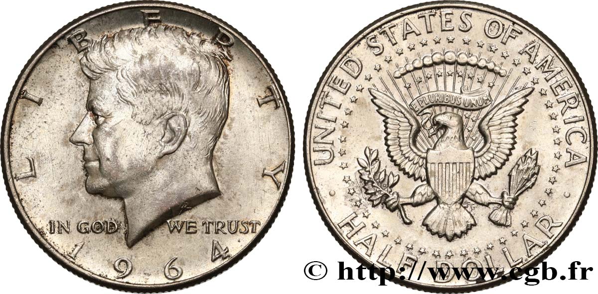 ÉTATS-UNIS D AMÉRIQUE 1/2 Dollar Kennedy 1964 Philadelphie SUP+ 