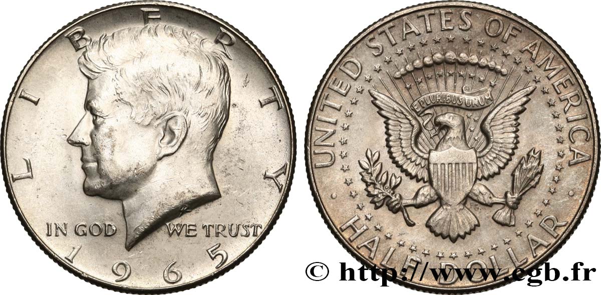 ÉTATS-UNIS D AMÉRIQUE 1/2 Dollar Kennedy 1965 Philadelphie SUP+ 