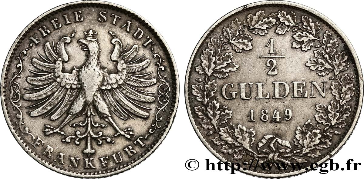 ALLEMAGNE - VILLE LIBRE DE FRANCFORT 1/2 Gulden 1849 Francfort TTB 