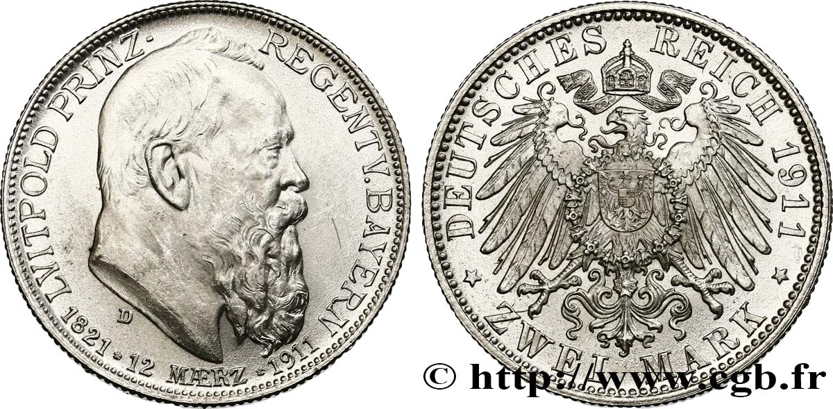GERMANIA - BAVIERIA 2 Mark Léopold 1911 Munich MS 