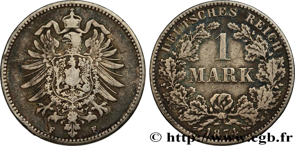 DEUTSCHLAND 1 Mark Empire aigle impérial 1874 Stuttgart fSS 