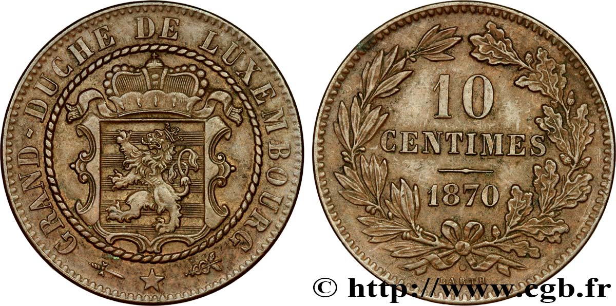 LUXEMBOURG 10 Centimes 1870 Utrecht TTB 
