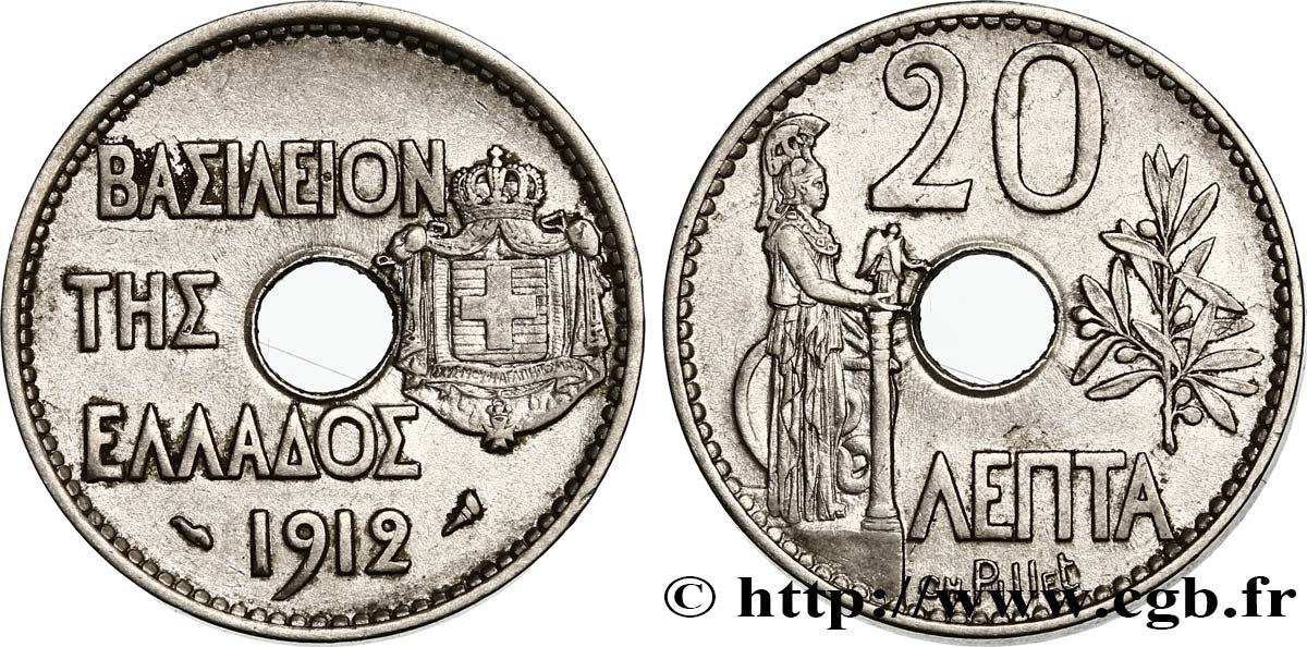 GREECE 20 Lepta Athena debout 1912 Paris AU 