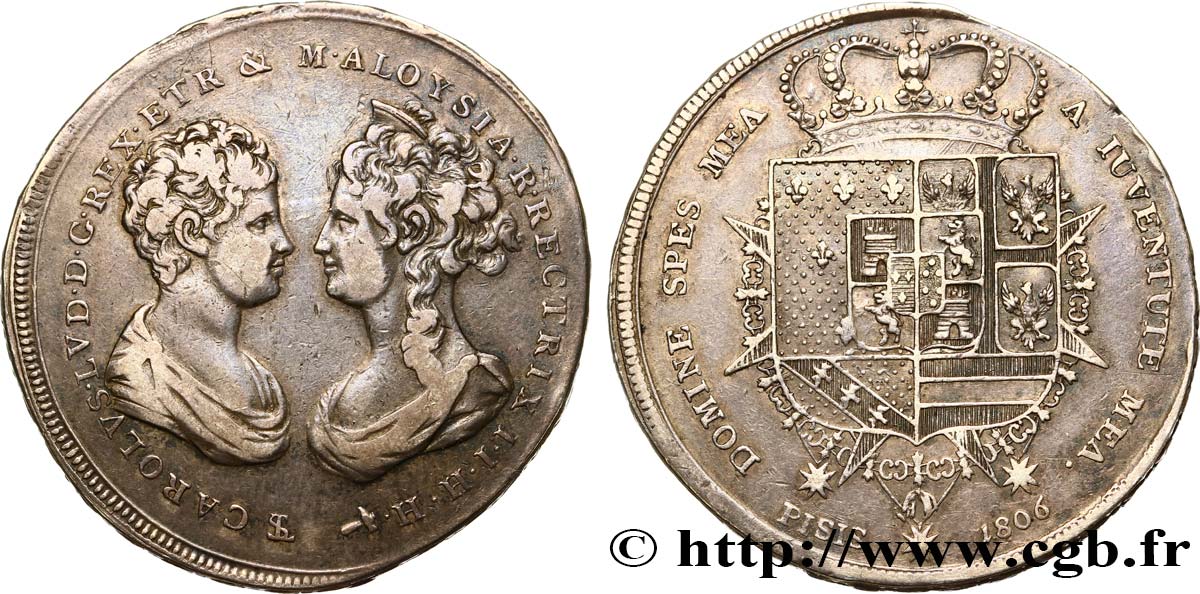 ITALY - KINGDOM OF NAPLES 10 Paoli ou Francescone Louis Ier et Marie-Louise de Bourbon 1806 Florence VF 
