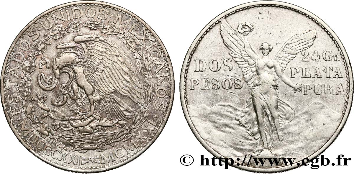MEXICO 2 Pesos 1921 Mexico XF/VF 