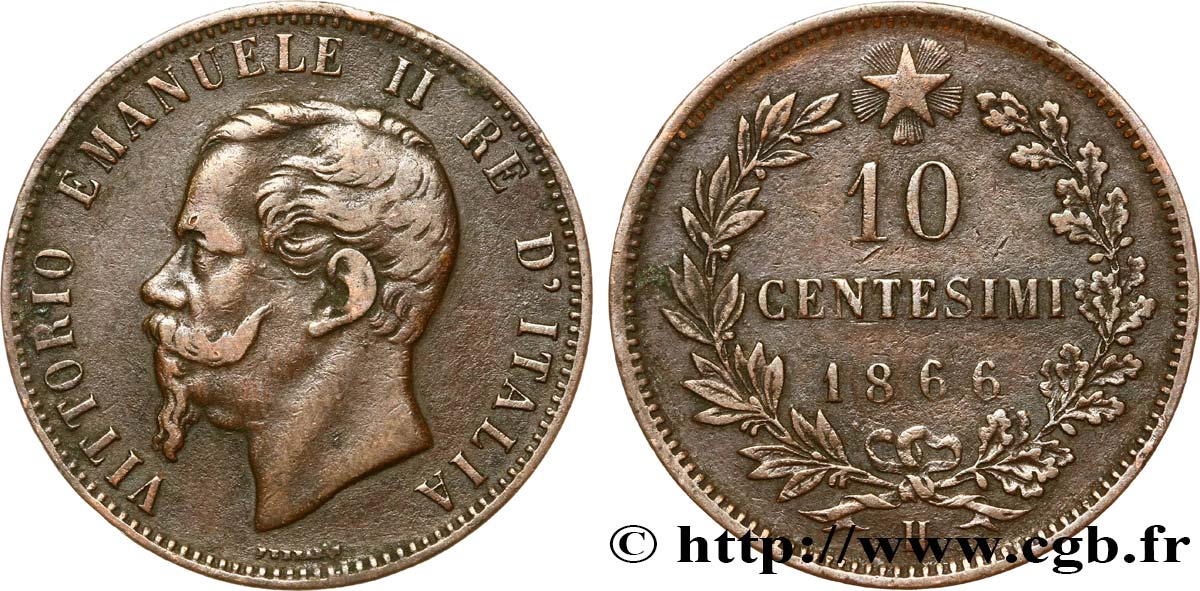 ITALIA 10 Centesimi Victor Emmanuel II roi d’Italie 1866 Birmingham MBC 