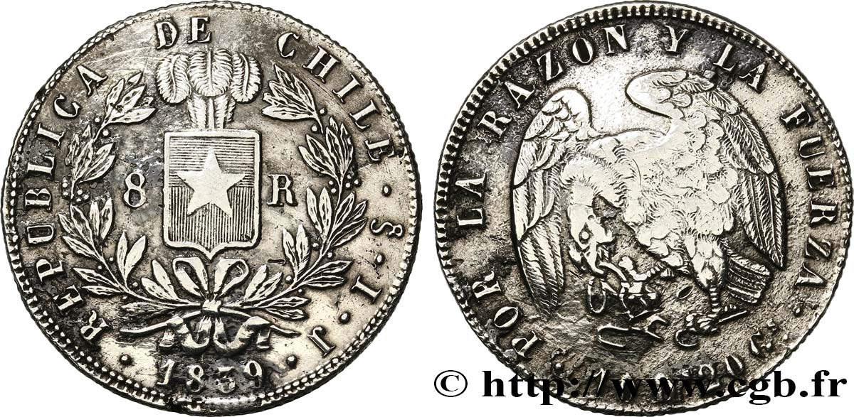 CHILE - REPUBLIC 8 Reales 1839  XF 